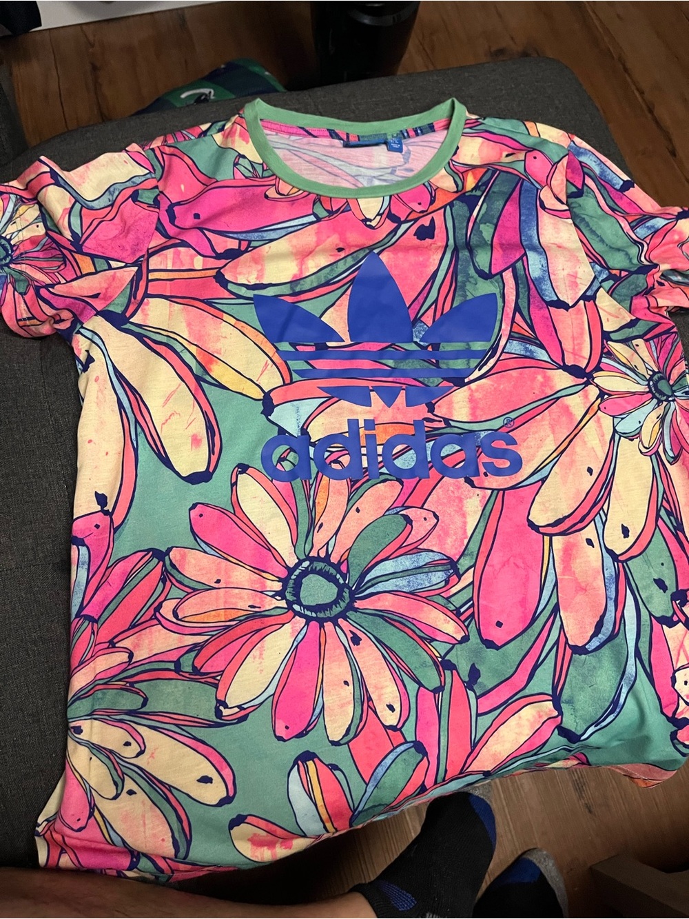 adidas Floral Trefoil Tee - Pink, Green & Blue